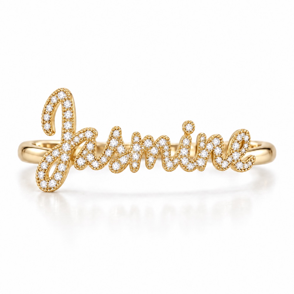 แหวนชื่อ Jasmine ประดับเพชรแล็บ มุมด้านหน้า