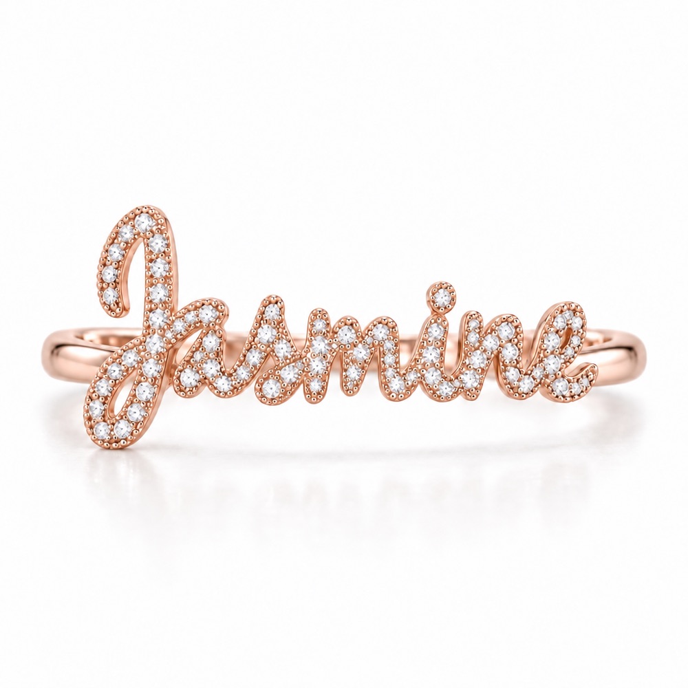 แหวนชื่อ Jasmine ประดับเพชรแล็บ มุมด้านหน้า